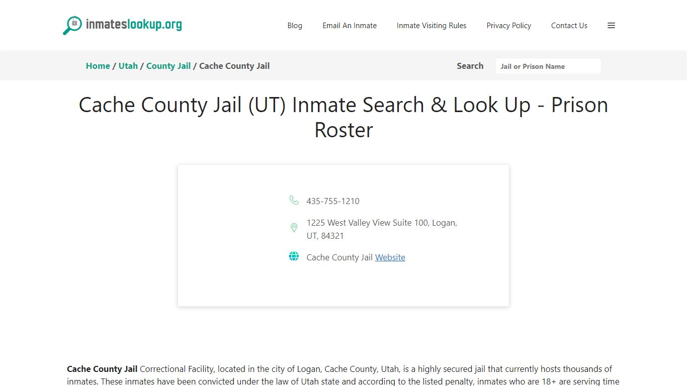 Cache County Jail (UT) Inmate Search & Look Up - Prison Roster